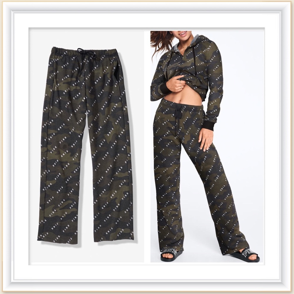 VS Pink green Camo logo boyfriend pants
